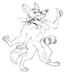 2_heads anthro conjoined duo gesture hand_gesture making_faces male merging multi_arm multi_head multi_leg multi_limb multi_tail silly_face stuck_together tail thumbs_up tongue tongue_out transformation kobi_lacroix canid canine fox mammal procyonid raccoon monochrome