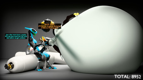 anthro arm_warmers armwear balls belly belly_expansion belly_inflation big_balls big_belly big_penis black_body black_penis blue_body bodily_fluids bone breasts claws close_to_bursting clothing cum cum_in_mouth cum_inflation cum_inside cum_on_penis duo erection expansion face_fucking feet fur genital_fluids genitals grey_balls hair huge_belly humanoid_genitalia humanoid_penis hyper hyper_belly hyper_inflation imminent_popping implied_popping inflation irrumatio legwear machine male male_penetrating nude open_mouth oral oral_penetration orgasm pawpads penetration penile penis penis_in_mouth profanity sex simple_background sitting skull skull_head stockings tail teeth text thick_thighs thigh_highs toe_claws toes tongue white_body yellow_pawpads vaqueroserg damians_(damians127) levana_(vaqueroserg) android mammal robot scalie skulldog_(species) synth_(vader-san) 16:9 3d_(artwork) digital_media_(artwork) english_text hi_res widescreen