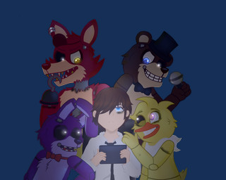 anthro beak bib bow_(feature) bow_tie clothing dark ear_piercing exposed_endoskeleton eye_patch eyewear female glowing glowing_eyes gold_(metal) gold_tooth group hat headgear headwear hook hook_hand machine male piercing pirate tablet teeth top_hat gloriapainthtf_(artist) five_nights_at_freddy's scottgames bonnie_(fnaf) chica_(fnaf) foxy_(fnaf) freddy_(fnaf) mike_schmidt animatronic avian bear bird canid canine chicken fox galliform human lagomorph leporid mammal phasianid rabbit robot alpha_channel hi_res