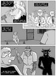 anthro court eyewear forced glasses group implied_rape judge lawyer male prison prison_bars prison_cell prison_rape prison_suit prison_uniform rape text roz_gibson speet ape bovid bovine cattle domestic_pig equid equine felid gorilla haplorhine horse lion mammal pantherine primate suid suina sus_(pig) comic english_text hi_res monochrome