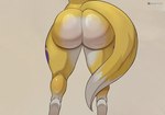 anthro big_butt butt butt_focus dipstick_tail female huge_butt leg_markings markings rear_view simple_background socks_(marking) solo standing tail tail_markings tan_background text thick_thighs twitter_handle wide_hips yellow_tail pancarta bandai_namco digimon digimon_(species) renamon 2025 absurd_res artist_name hi_res