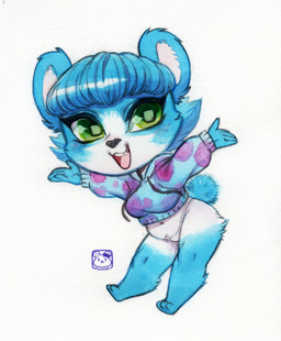 anthro breasts chibi clothed clothing female fur hair hoodie midriff navel open_mouth panties simple_background smile solo standing thick_thighs topwear underwear white_background wide_hips murazaki bear mammal hi_res painting_(artwork) traditional_media_(artwork) traditional_painting_(artwork) traditional_watercolor_(artwork) watercolor_(artwork)