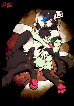 anthro anus armpit_hair balls barbell_piercing beard black_body black_fur black_hair blue_highlights bodily_fluids body_hair bubble butt chest_tuft duo erection eyes_closed facial_hair facial_piercing fangs femboy fur genitals green_body green_fur hair highlights_(coloring) hooves humanoid_genitalia humanoid_penis male male/male nipple_barbell nipple_piercing nipples nose_piercing nose_ring nude open_mouth open_smile pawpads paws penis perineum piercing pink_pawpads ring_piercing sleeping smile snot snot_bubble teeth tuft white_body white_fur dustythebat nintendo pokemon canid canine canis domestic_dog equid equine generation_9_pokemon horse hybrid mammal meowscarada pokemon_(species) hi_res