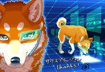 all_fours countershading feral fur looking_at_viewer machine orange_body orange_fur pawpads paws scouter solo technology text white_body white_fur ayaka canid canine canis domestic_dog mammal shiba_inu spitz japanese_text signature