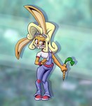 alternate_species anthro belt blonde_hair breasts buckteeth carrot clothing eyewear eyewear_on_head female food footwear goggles goggles_on_head hair holding_carrot holding_food holding_object holding_vegetable long_ears looking_aside plant shoes simple_background solo standing teeth vegetable anthony_loiacono activision crash_bandicoot_(series) coco_bandicoot lagomorph leporid mammal rabbit 2022 digital_media_(artwork) hi_res