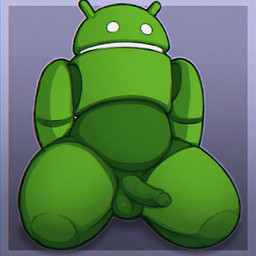 balls border genitals green_body kneeling machine male penis simple_background sitting solo white_eyes unknown_artist bugdroid humanoid robot 1:1