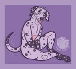 anthro belly black_spots blep fur half-closed_eyes male markings narrowed_eyes nude pink_belly purple_background simple_background smile solo spots spotted_body spotted_fur spotted_markings tongue tongue_out white_body white_fur wide_eyed luckfoxo33 dalmatian_(luckfoxo33) canid canine canis dalmatian domestic_dog mammal andromorph_(lore) trans_(lore) trans_man_(lore)