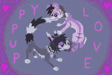 alternative_fashion ambiguous_gender bite black_hair duo emo emo_haircut feral fur hair purple_body purple_fur smile sparklefur tail tail_bite tail_in_mouth demensa canid canine canis domestic_dog mammal 2024 3:2 digital_media_(artwork) hi_res pixel_(artwork)