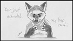 anthro biped black_border border card clothing humanoid_hands male shirt simple_background solo text topwear gerardson disney yu-gi-oh! zootopia gideon_grey canid canine fox mammal red_fox true_fox 16:9 2016 english_text monochrome widescreen