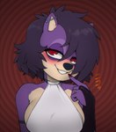 anthro clothed clothing ear_piercing female hair lidded_eyes looking_at_viewer piercing purple_body purple_hair ring_(jewelry) skimpy solo ricksteubens sega sonic_the_hedgehog_(series) sonic_underground queen_aleena_hedgehog eulipotyphlan hedgehog mammal absurd_res hi_res