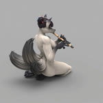 3_tails anthro clothing female flute footwear multi_tail musical_instrument nude sandals shoes solo tail wind_instrument woodwind_instrument bambookat canid canine fox mammal 1:1 3d_(artwork) animated digital_media_(artwork) hi_res huge_filesize no_sound short_playtime turntable_(animation) webm