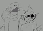 anthro beakless big_breasts breasts clothing duo female hair hat headgear headwear long_hair male non-mammal_breasts poking shirt smile text text_on_clothing text_on_hat text_on_headwear topwear xytora five_nights_at_freddy's five_nights_at_freddy's_2 scottgames toy_chica_(fnaf) avian bird chicken galliform gallus_(genus) human mammal phasianid 2021 2_frame_animation 2d_animation animated digital_media_(artwork) english_text loop monochrome short_playtime