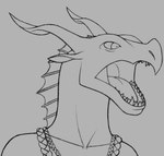 angry anthro clothed clothing female frill_(anatomy) neck_frill open_mouth plant_clothing solo tongue topless topwear vest yelling ciphna12 mythology wings_of_fire belladonna_(wof) dragon leafwing_(wof) mythological_creature mythological_scalie scalie hi_res monochrome