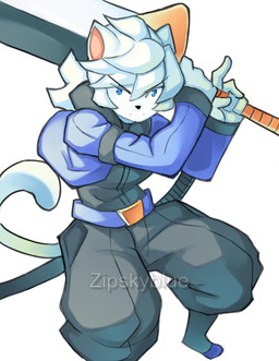 anthro fur holding_object holding_weapon male solo tail weapon white_body white_fur zipskyblue akira_(zipskyblue) felid feline mammal hi_res