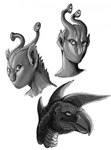 4_eyes ambiguous_gender beak eyebrows eyestalks fur head_spikes mouthless multi_eye scales simple_background solo spikes spikes_(anatomy) white_background saeto15 animorphs alien andalite hork-bajir scalie headshot_portrait hi_res monochrome portrait