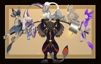 3_fingers 3_toes 4_fingers 4_toes ambiguous_gender angry anthro ass_up bottomless butt claws clothed clothing ears_up feather_hair feathers feet female fingers fire flaming_tail group holding_object male muscular muscular_anthro muscular_male nude partially_clothed paws pseudo_hair raised_leg raised_tail sitting smile sport standing tail tail_feathers toes awoope aurora'vali prince_roniko_(character) taluki_(vixie) avali teshari absurd_res hi_res