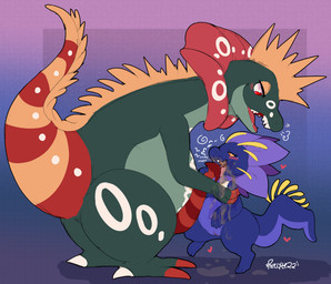 abstract_background anthro back_spines bodily_fluids dominant dominant_male drinking drinking_urine duo female flared_penis genital_fluids genitals grabbing half-closed_eyes heart_symbol larger_male male male/female markings messy narrowed_eyes penis plant size_difference smaller_female sniffing striped_genitalia striped_markings striped_penis striped_tail stripes tail tail_markings urine urine_drip urine_in_mouth vulva watersports pixelyteskunk floraverse mythology nymlus wilburforce_(graedius) dragon elemental_creature flora_fauna frilled_petal_dragon mythological_creature mythological_scalie scalie hi_res
