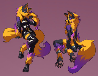 ankle_tuft ankles_tied anthro arm_tuft armwear black_body black_fur blush boots bound clothed clothing collar cuff_(restraint) female fluffy fluffy_tail footwear fur hands_tied latex latex_clothing latex_skinsuit leg_tuft legwear looking_at_viewer looking_back mane muzzle_(object) muzzled pawpads paws purple_body purple_fur restraints shoes simple_background sitting skinsuit solo tail thigh_boots thigh_highs tight_clothing tuft wrist_tuft yellow_body yellow_fur vonepitaph nintendo pokemon arcanine canid canine generation_1_pokemon mammal pokemon_(species) 2023 character_request colored digital_media_(artwork) hi_res shaded sketch sketch_page