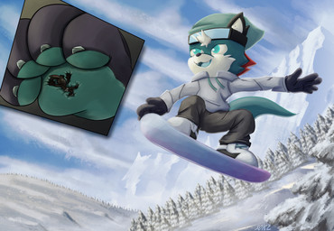 anthro beanie clothing entrapment eyewear eyewear_on_head feet foot_focus footwear goggles goggles_on_head hat headgear headwear insole macro male micro paws shoes size_difference snow_boots snowboarding snowy_mountain soles toes trapped trapped_in_clothing trapped_in_shoe winter_boots winter_clothing sokz dougie_(sugarpunk) kelilan hare lagomorph leporid mammal mustelid otter hi_res