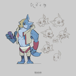 blue_body blue_fur bodily_fluids clothed clothing crying fluffy fluffy_chest fur male mask one_ear simple_background solo tears ariescreative omi_sky canid canine canis mammal wolf 1:1 hi_res model_sheet official_art