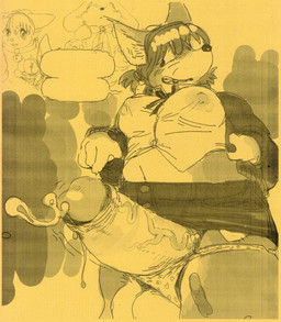 ambiguous_gender anthro balls band-aid bandage bangs big_balls big_ears big_penis blush blush_lines bodily_fluids bottomwear braces cardigan clothed clothing clothing_around_legs clothing_lift collared_shirt countershading denim denim_bottomwear denim_clothing denim_skirt dress_shirt emanata empty_speech_bubble erection erection_under_clothing erection_under_skirt exhibitionism fluffy_balls foreskin fur genital_fluids genitals gesture gynomorph hand_gesture huge_penis hyper hyper_genitalia hyper_penis intersex messy_clothing neck_bow nervous nervous_smile nipple_outline nipples_through_clothes penis pigtails plushie pointing pointing_at_penis precum precum_string public public_exposure shirt shirt_lift simple_background sketch_background skirt solo speech_bubble toony topwear underwear underwear_around_legs uniform vein veiny_penis whiskers yellow_background lucyskunk ambiguous_species mammal absurd_res hi_res monochrome sketch