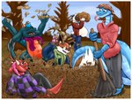 abdominal_bulge autumn belly bloated contest humor leaf male object_ingestion organs silly stuffing felloweirdo bunny_the_goat bovid canid canine caprine caprine_demon demon fox goat goat_demon kobold lagomorph leporid mammal rabbit reptile scalie snake hi_res