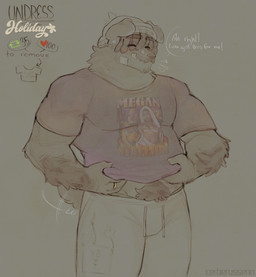 anthro arm_hair beanie blush body_hair bottomwear braces clothing dialogue dreadlocks facial_hair floppy_ears fluffy goatee hairy_hands hat headgear headwear holding_clothing holding_object holding_shirt holding_topwear like_goal male markings mole_(marking) musclegut muscular mustache nub_tail pants pube_peek pubes retweet_goal ring shirt smile snaggle_tooth solo stubble sweatpants t-shirt tail tail_motion tailwag text thick_thighs toothy_smile topwear typography underwear cerberussenn megan_thee_stallion strip_meme rj_holiday_(cerberussenn) canid canine canis domestic_dog livestock_guardian_dog mammal molosser mountain_dog pastoral_dog tibetan_mountain_dog absurd_res english_text hi_res