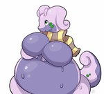 2022 antennae_(anatomy) anthro big_breasts breasts digital_media_(artwork) female generation_6_pokemon goodra green_eyes hi_res huge_breasts mostly_nude nintendo non-mammal_breasts obese obese_anthro obese_female overweight overweight_anthro overweight_female pokemon pokemon_(species) purple_body scarf scarf_only simple_background slime smile solo tail villmix white_background wide_hips
