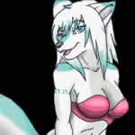 anthro belly blue_eyes bra clothing female fur green_body green_fur solo tattoo underwear white_belly white_body white_fur skyler-ragnarok saya_darkmoon canid canine canis mammal wolf 1:1 2d_animation animated frame_by_frame low_res short_playtime