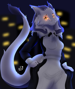 anthro blue_body blue_fur clothing ear_piercing female fur glowing glowing_eyes hair light lights maid_uniform maiden moonlight multicolored_body multicolored_fur piercing purple_body purple_fur shadow simple_background smile solo tail tail_fur uniform white_body white_fur yellow_eyes jakesart elionor_(rigo2036) canid canine canis cobra domestic_dog fox husky hybrid mammal nordic_sled_dog reptile scalie snake spitz wolf digital_media_(artwork) hi_res portrait