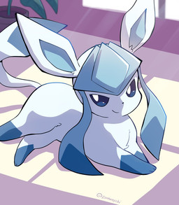 ambiguous_gender blue_body blue_eyes blue_hair feral hair inside looking_away lying on_ground paws plant plant_pot pupils quadruped smile solo white_pupils window komanyachi nintendo pokemon eeveelution generation_4_pokemon glaceon pokemon_(species) 2022 cel_shading colored digital_drawing_(artwork) digital_media_(artwork) shaded