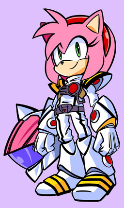 anthro armor bonnet clothed clothing female flight_suit headgear headwear helmet looking_at_viewer pink_body simple_background smile solo spacesuit standing randomguy999 macross sega sonic_the_hedgehog_(series) amy_rose eulipotyphlan hedgehog mammal absurd_res hi_res