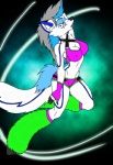 anthro bottomwear breasts clothing dancing ear_piercing female fluffies green_fluffies hair jewelry music nightclub open_mouth piercing rave shorts solo tail tight_clothing maoria danaka canid canine canis mammal wolf