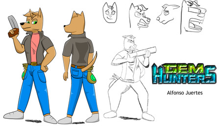 action_pose anthro belt bottomwear clothing denim denim_bottomwear denim_clothing footwear gun hand_on_hip jacket jeans logo male pants pose ranged_weapon sachet shirt shoes solo standing topwear weapon baristagamerproductions alfonso_(gem_hunters) canid canine canis dingo mammal 16:9 4k absurd_res hi_res model_sheet widescreen