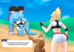 butt butt_lick female feral group interspecies licking male male/female pokephilia text tongue tongue_out clouwly nintendo pokemon eevee eeveelution generation_1_pokemon human mammal pokemon_(species) vaporeon english_text