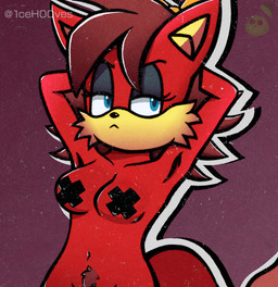 anthro blue_eyes brown_hair covered_breasts female female_anthro fur hair nipple_tape pasties red_body red_fur seductive simple_background tape toony 1ce_h00ves archie_comics sega sonic_the_hedgehog_(archie) sonic_the_hedgehog_(comics) sonic_the_hedgehog_(series) fiona_fox canid canine fox mammal absurd_res hi_res