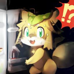 anthro bodily_fluids exclamation_point fur green_eyes interrobang kemono night open_mouth orange_body orange_fur question_mark shocked solo sweat cotora canid canine fox mammal 1:1