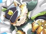 anthro bancho clothing eyebrows facial_hair fur hat headgear headwear male mustache scarf solo spiked_knuckles superhero thick_eyebrows yellow_body yellow_eyes yellow_fur kt0414143919 lifewonders live_a_hero procy canid canine canis domestic_dog mammal 4:3 hi_res