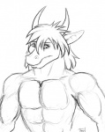 abs anthro front_view horn looking_at_viewer male muscular muscular_anthro muscular_male nude simple_background solo white_background vorry mythology silver_deathlight dragon mythological_creature mythological_scalie scalie black_and_white hi_res monochrome sketch