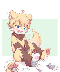 4_fingers 4_toes 5_fingers ahoge ambiguous_gender anthro armwear blonde_hair blue_eyes blush blush_lines bodily_fluids bottomwear bottomwear_pull bound brown_armwear brown_clothing brown_kerchief brown_legwear brush brushing_feet clothed clothing clothing_pull crying_laughing discarded_sock disembodied_hand emanata facial_markings facial_tuft feet fingers footwear fur gloves green_background hair hands_tied handwear head_markings inner_ear_fluff kerchief laugh legwear loincloth loincloth_pull looking_down male markings multicolored_body one_sock_on open_mouth partially_clothed pawpads pawprint_pattern pawprint_socks pink_pawpads red_body red_fur red_markings saliva saliva_string simple_background socks solo spread_legs spreading squirming tail tears teeth_showing text tickling tickling_feet tickling_machine toes tomoe_(symbol) tuft two_tone_body white_background white_body white_clothing white_fur white_gloves white_handwear white_markings yellow_body yellow_fur yellow_tail young emolga_1 canid canine canis fox mammal chinese_text hi_res