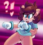 ?! abstract_background anthro blue_eyes blush bodily_fluids bottomless brown_hair clothed clothing eyelashes female fur genital_fluids genitals gloves hair handwear heart_symbol open_mouth pussy solo tan_body tan_fur vaginal_fluids extraspecialzone sega sonic_the_hedgehog_(series) bump_the_deer fan_character deer mammal