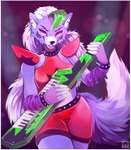 5_fingers anthro border bracelet clothed clothing collar female fingers fur holding_musical_instrument holding_object jewelry keyboard_instrument keytar multicolored_body multicolored_fur musical_instrument purple_body purple_fur solo spiked_bracelet spikes two_tone_body two_tone_fur white_border myoniis five_nights_at_freddy's five_nights_at_freddy's:_security_breach scottgames steel_wool_studios roxanne_wolf canid canine canis mammal wolf 2022 digital_media_(artwork) hi_res