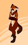 anthro black_claws black_nose brown_body brown_fur cheek_tuft claws crossed_arms digitigrade ears_back ears_down eyes_closed facial_tuft featureless_crotch feet fur grey_claws handpaw hindpaw male male_anthro nude on_one_leg orange_background outline paws pivoted_ears simple_background smile snout solo standing tail tan_body tan_fur teeth tuft white_outline maligaytor akamai_(maligaytor) canid canine canis hybrid jackal mammal maned_wolf 2021 5:8 digital_drawing_(artwork) digital_media_(artwork) flat_colors full-length_portrait hi_res paint_tool_sai_(artwork) portrait