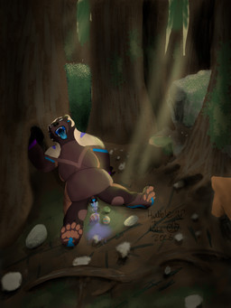 ahegao amniotic_fluid anthro belly bench big_belly bodily_fluids cum easter_egg egg exhibitionism forest fungus genital_fluids genitals holidays intersex light light_beam looking_pleasured male maleherm moss mushroom non_oviparous_oviposition overweight overweight_intersex overweight_maleherm oviposition park pawpads penis plant pregnant pregnant_anthro pregnant_intersex pregnant_male pregnant_maleherm rock solo sunbeam sunlight tongue tongue_out tree vaginal_oviposition hubofeverything easter hubble_(hubofeverything) gulonine mammal mustelid musteline wolverine 2026 3:4 absurd_res digital_media_(artwork) digital_painting_(artwork) hi_res painting_(artwork) maleherm_(lore)