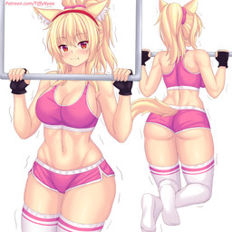 alternative_fashion blonde_hair bottomwear bra breasts butt cleavage clothed clothing exercise female fingerless_gloves gloves gyaru hair handwear j-fashion legwear ponytail pull-up_(exercise) pupils red_eyes shorts simple_background slit_pupils solo sports_bra thigh_highs underwear white_background workout y2k_(fashion) fastrunner2024 tiffy_(fastrunner2024) animal_humanoid cat_humanoid felid felid_humanoid feline feline_humanoid humanoid mammal mammal_humanoid 1:1 2022 digital_media_(artwork) hi_res shaded