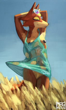 anthro areola biped black_areola black_nipples blonde_hair blonde_pubes breasts clothing dress eyewear eyewear_on_head female female_anthro fur hair nipples orange_eyes pubes solo summer_dress sunglasses sunglasses_on_head tan_body tan_fur magnetus animal_crossing nintendo audie_(animal_crossing) canid canine canis mammal wolf 2026 digital_media_(artwork) hi_res portrait three-quarter_portrait