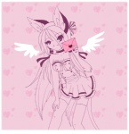 anthro clothing feathered_wings feathers female floating_wings heart_symbol legwear solo tail thigh_highs unusual_anatomy unusual_wings wings luna777 taratsu_(character) moondog monochrome pink_theme