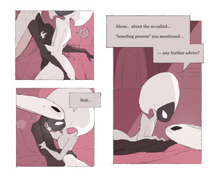 anthro bedroom biped black_body black_eyes blush blush_lines bodily_fluids border detailed_background dialogue duo empty_eyes eye_contact female female/female female_anthro female_humanoid heart_symbol humanoid_on_anthro inside looking_at_another looking_at_partner lying mouthless musical_note musical_symbol nude on_back on_front on_side on_top speech_bubble sweat sweatdrop symbol talking_to_another talking_to_partner text white_body white_border white_eyes justdog hollow_knight:_silksong hollow_knight_(franchise) team_cherry hornet_(hollow_knight) lace_(hollow_knight:_silksong) arthropod humanoid 2025 comic digital_drawing_(artwork) digital_media_(artwork) english_text hi_res