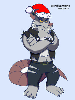 angry anthro bottomwear christmas_clothing christmas_headwear clothing grey_body hat headgear headwear holidays male pants santa_hat simple_background solo standing chillyantoine brok_the_investigator christmas cowcat_games squealers_chief mammal murid murine rat rodent 2025 3:4 hi_res