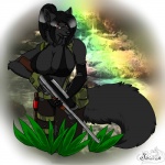 anthro big_breasts breasts camo cosplay female gun plant rainbow ranged_weapon rifle weapon shiarah konami metal_gear boomer_(nomageddon) quiet_(metal_gear) canid canine canis mammal wolf 1:1